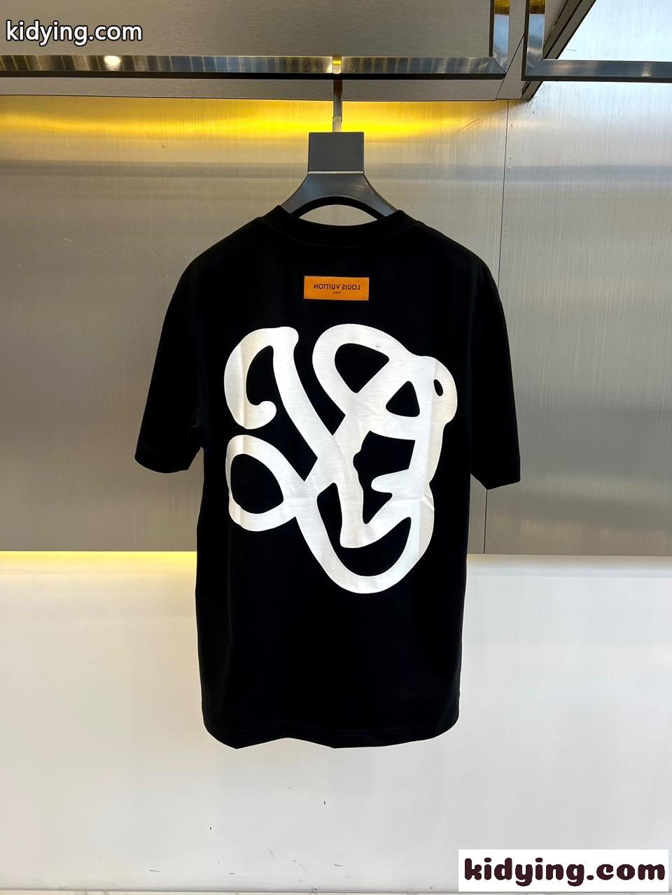 ルイ・ヴィトン 半袖Tシャツ コピー 人気 おしゃれ ロゴ コットンtシャツ ブラック-4