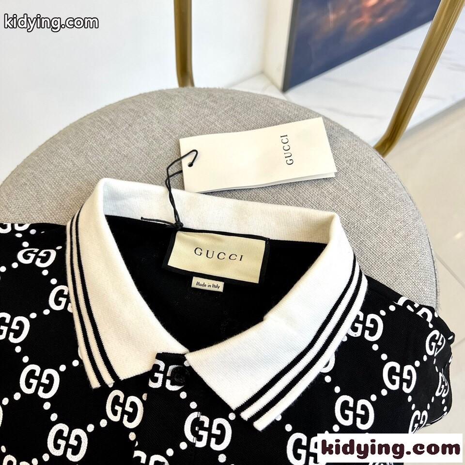 メンズ 人気 グッチ Tシャツ コピー GG ストレッチ コットン ポロシャツ-2