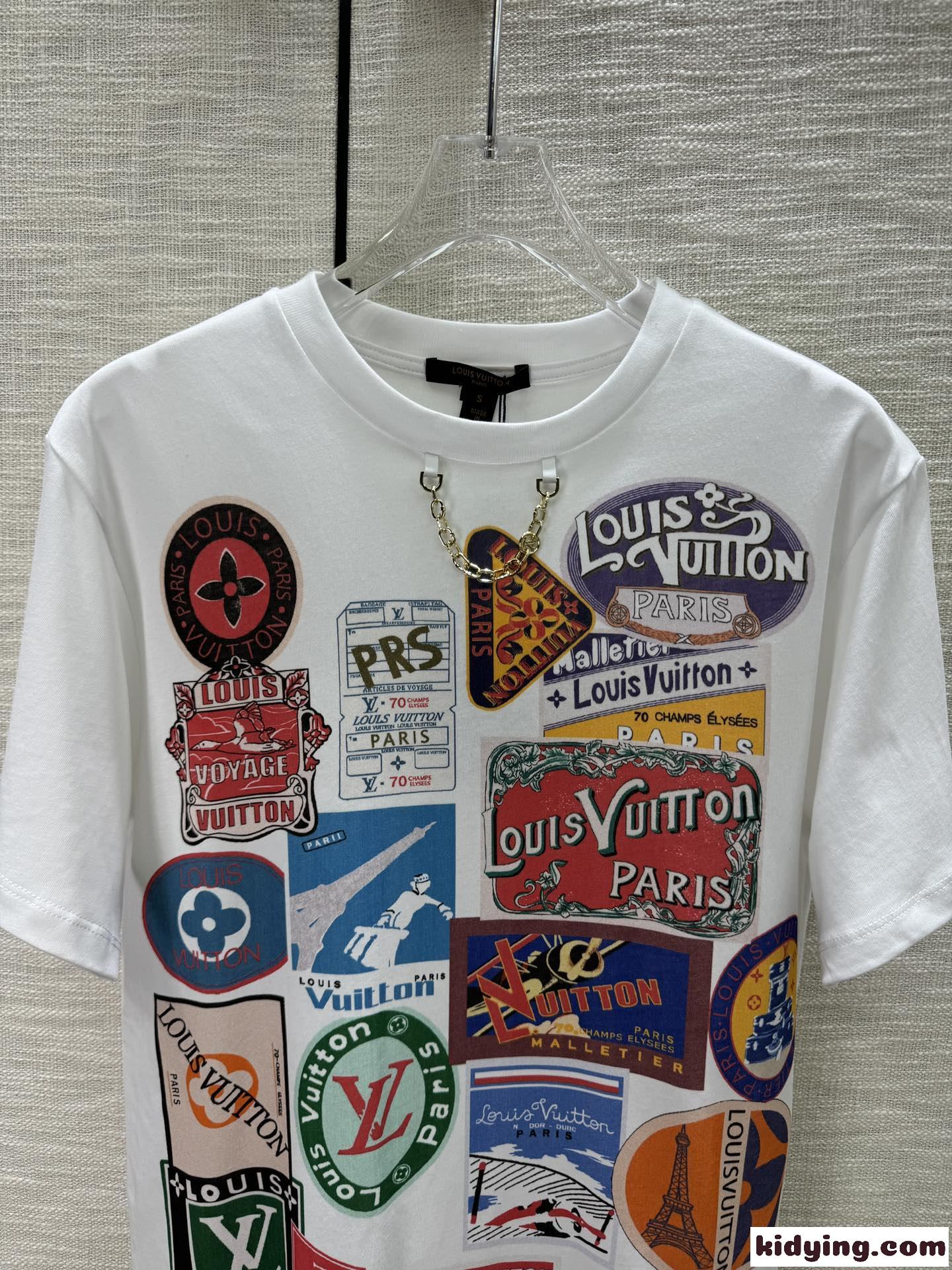 カジュアル おしゃれ プリント ルイ・ヴィトン 半袖Tシャツ コピー コットンTシャツ-2