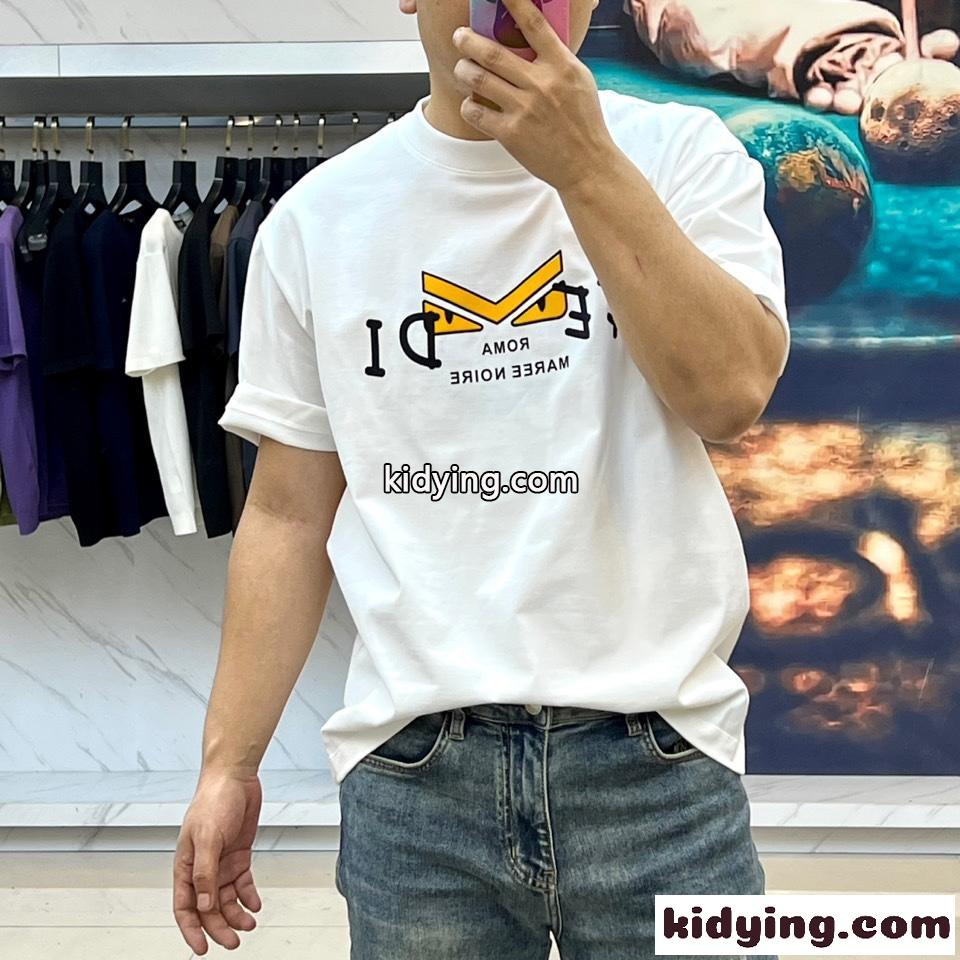 定番 カジュアル ロゴ入り コットン 半袖Tシャツ フェンディ Tシャツ コピー ホワイト-2