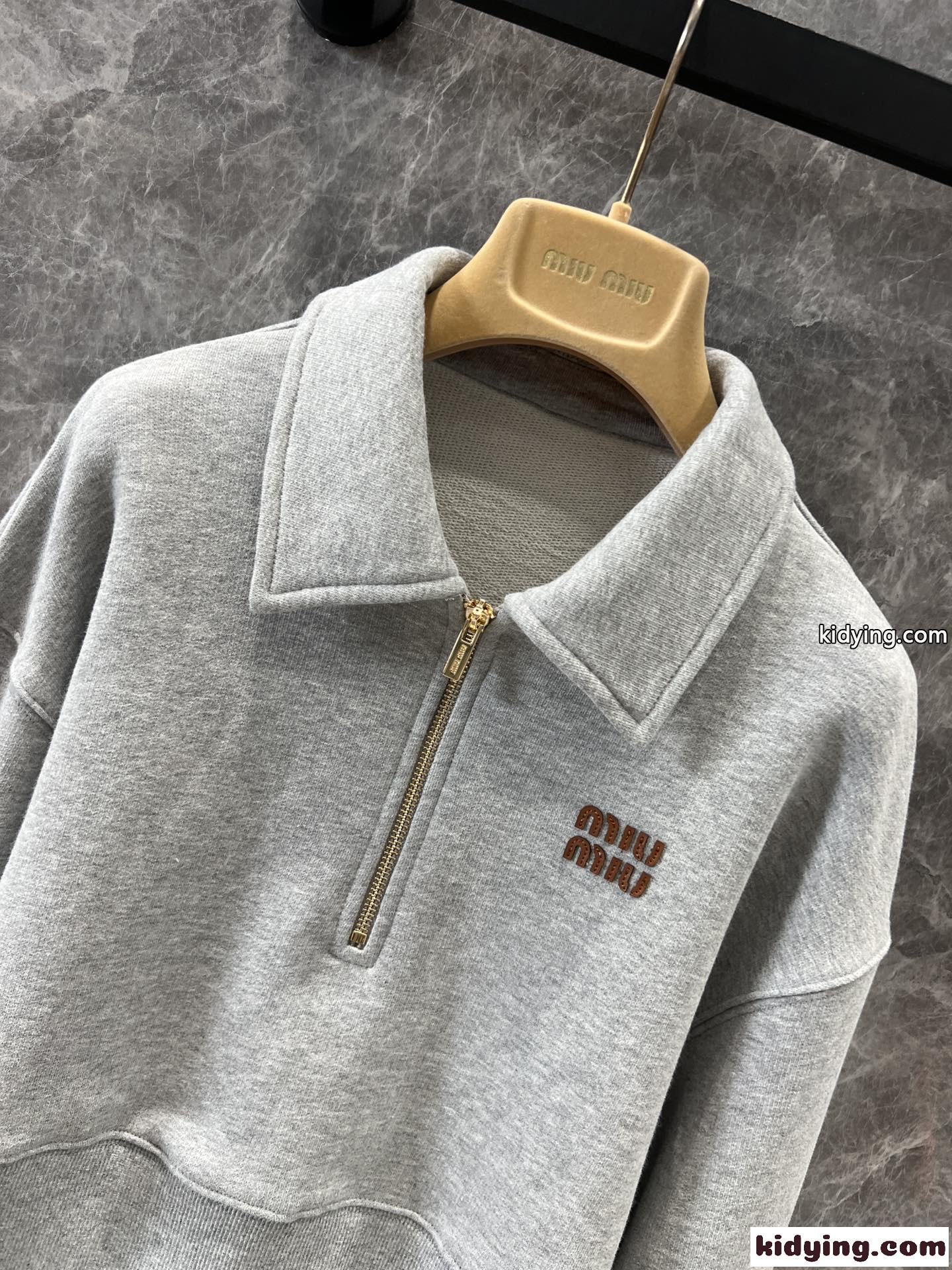 ハーフファスナー付 コットン スウェットシャツ ミュウミュウ Tシャツ コピー-1