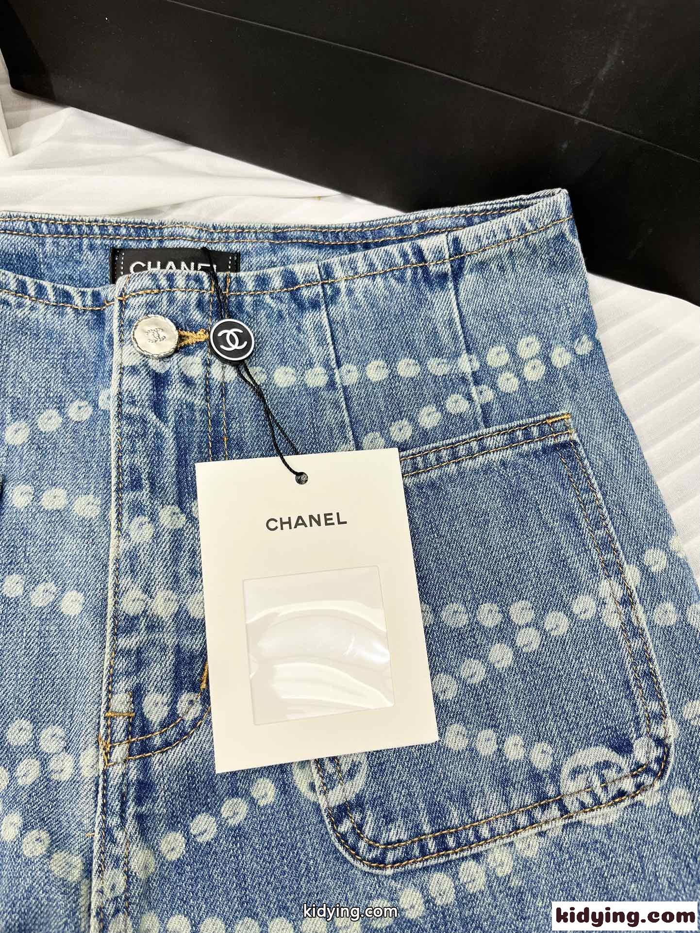 お洒落 プリント デニムパンツ シャネル ジーンズ コピー レディース ライトブルー-3