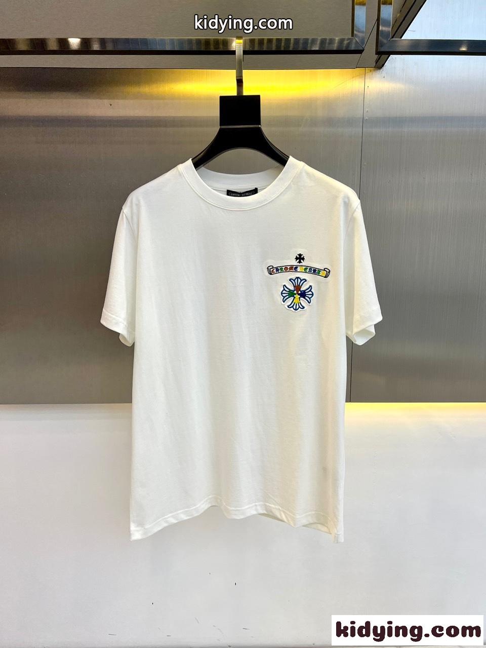 マルチカラー刺繍入り クロムハーツ 半袖Tシャツ コピー クルーネック ホワイト-0
