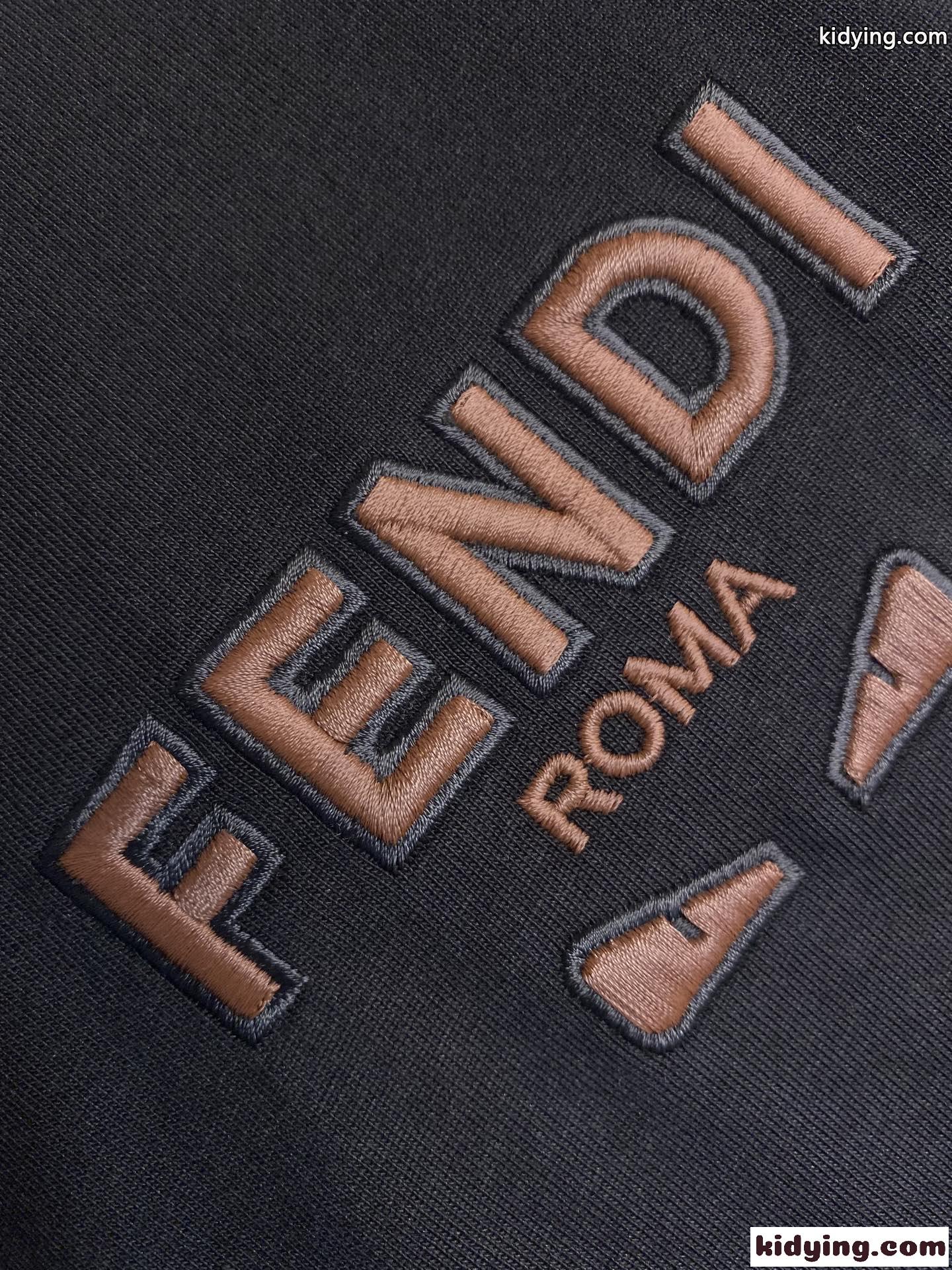 シンプル ロゴ刺繍 クルーネック 半袖Tシャツ フェンディ Tシャツ コピー ブラック-2