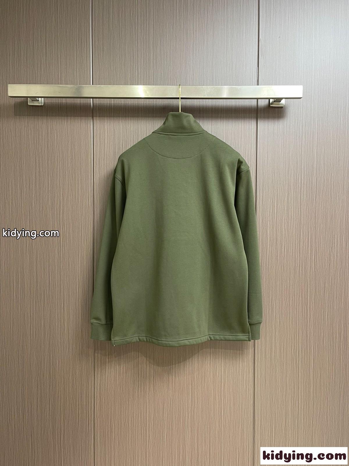 裏起毛 コットン ハーフボタン スウェットシャツ ロエベ Tシャツ コピー グリーン-2