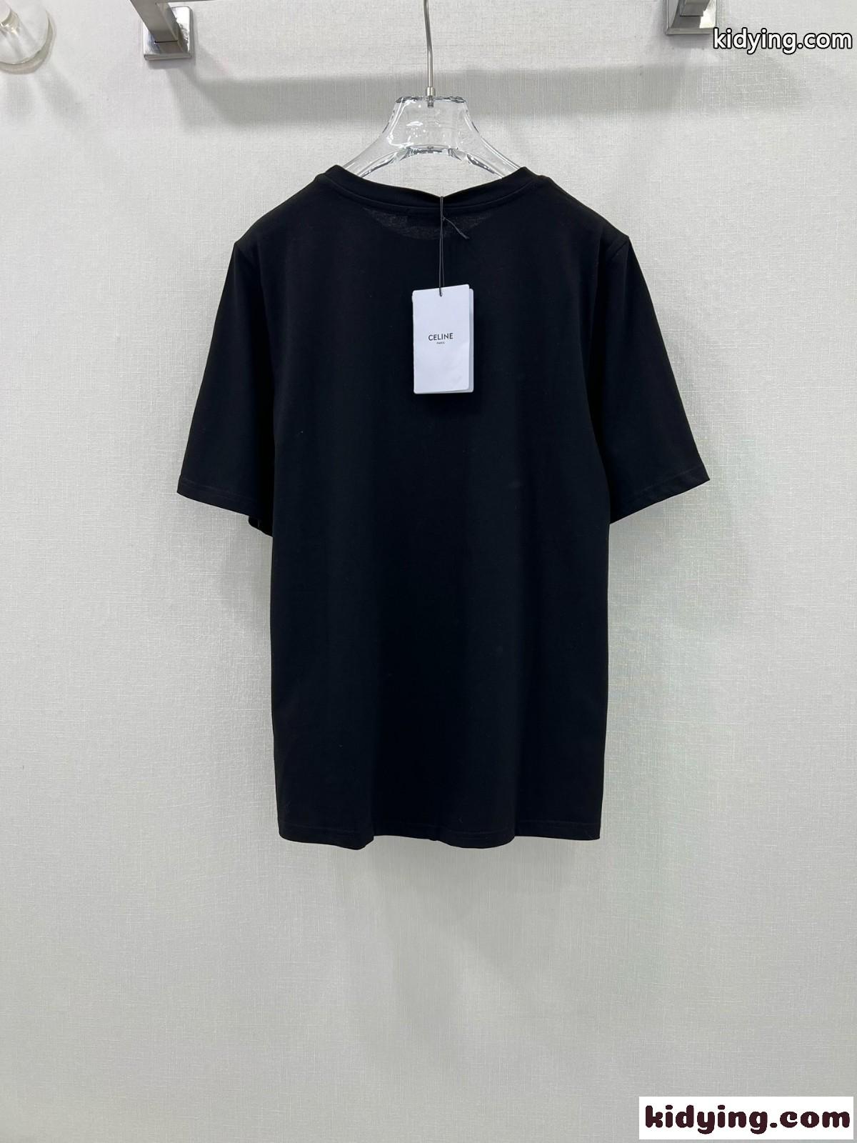 ラインストーン付き ロゴ 半袖Tシャツ セリーヌ Tシャツ コピー ブラック-3