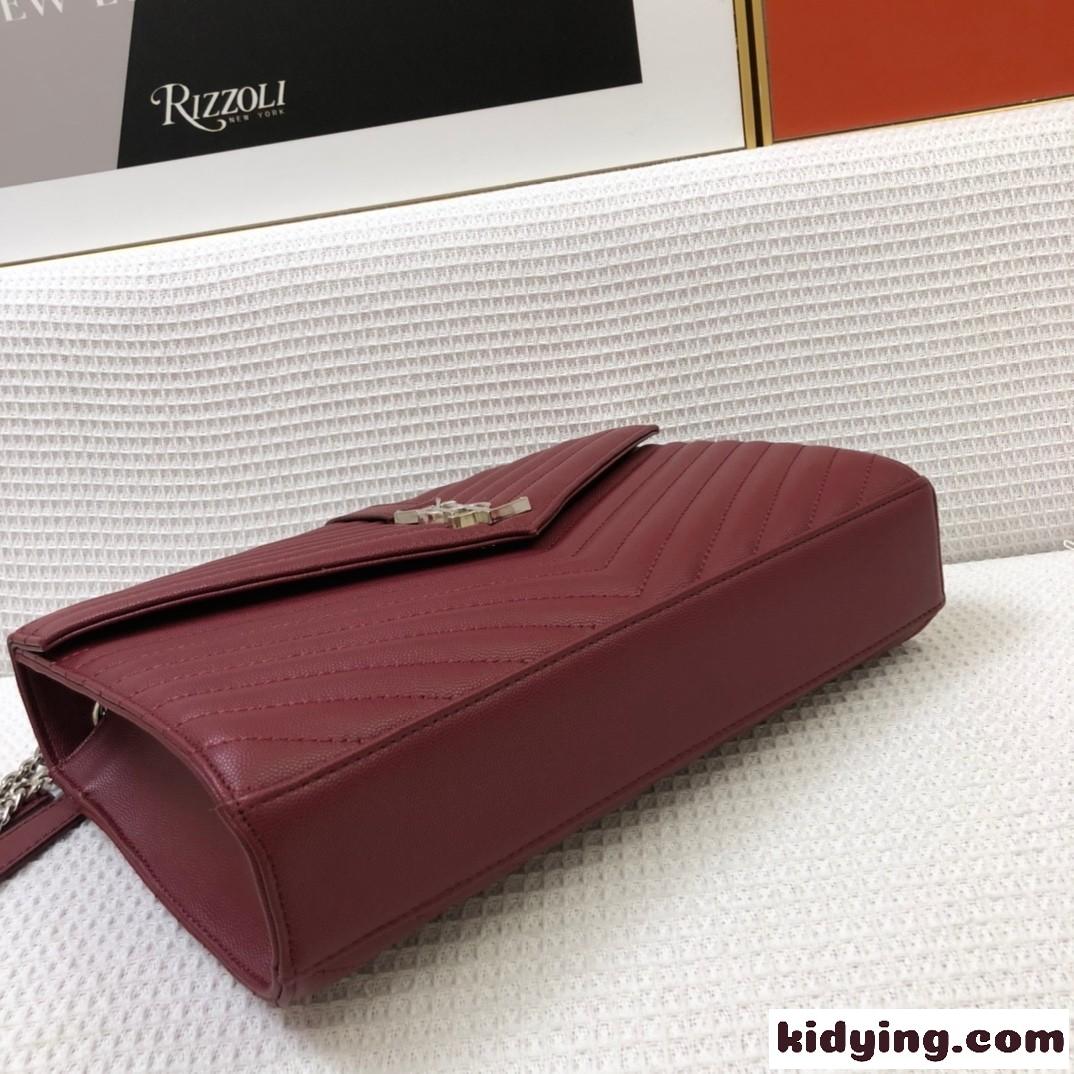シルバー金具 エンヴェロップ ショルダーバッグ イヴ・サンローラン バッグ コピー ワイン-1