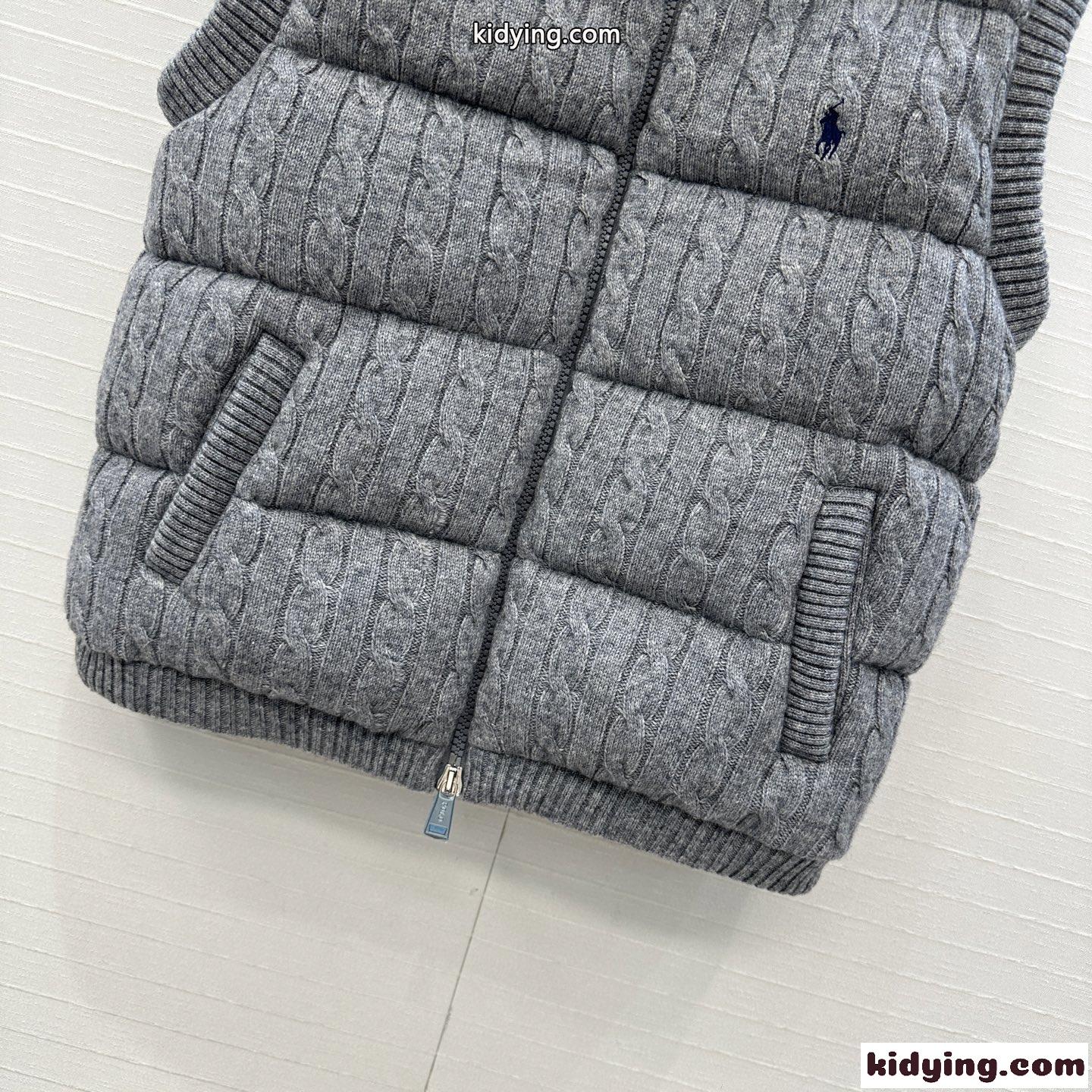 洗練された ケーブル編み ラルフローレン ダウンジャケット 偽物 ロゴ刺繍 ダウンベスト グレー-1