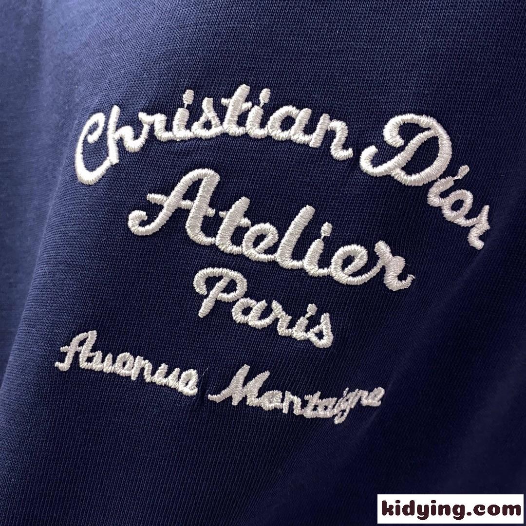ロゴ 刺繍入り コットン ラウンドネック クリスチャン・ディオール Tシャツ コピー 半袖 トップス-4