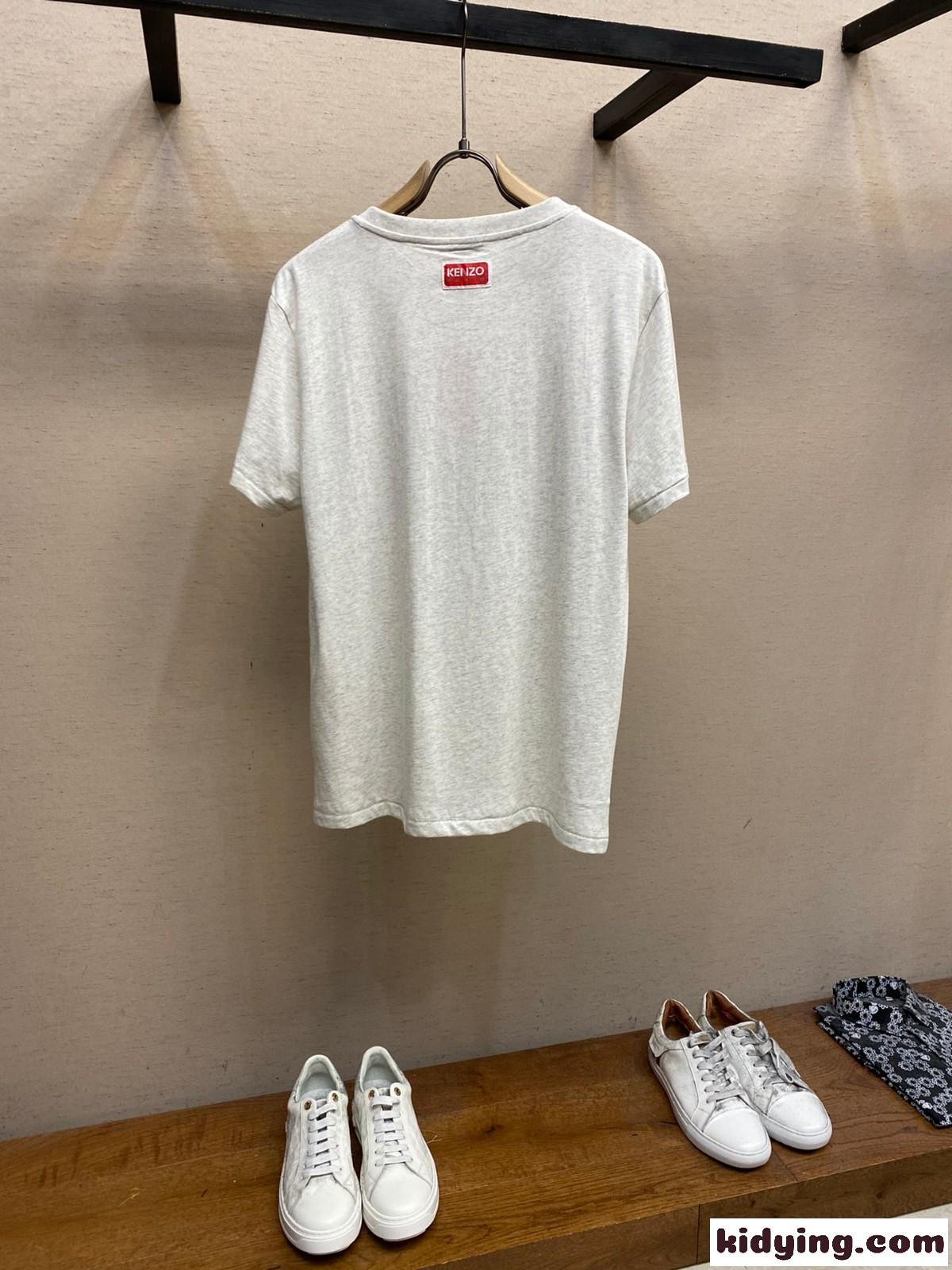 ユニセックス 快適 コットン 半袖Tシャツ ケンゾー Tシャツ コピー クルーネック グレー-1