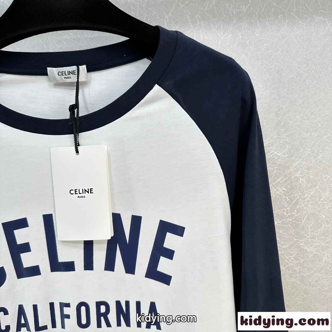 飽きのこない 配色 クルーネック ロングスリーブTシャツ セリーヌ Tシャツ コピー-0