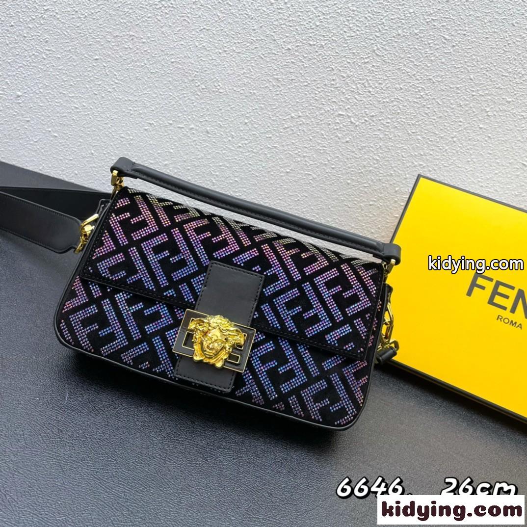 FENDI × VERSACE おしゃれ キラキラ フェンディ バッグ 人気 コピー バゲット ショルダー バッグ-2