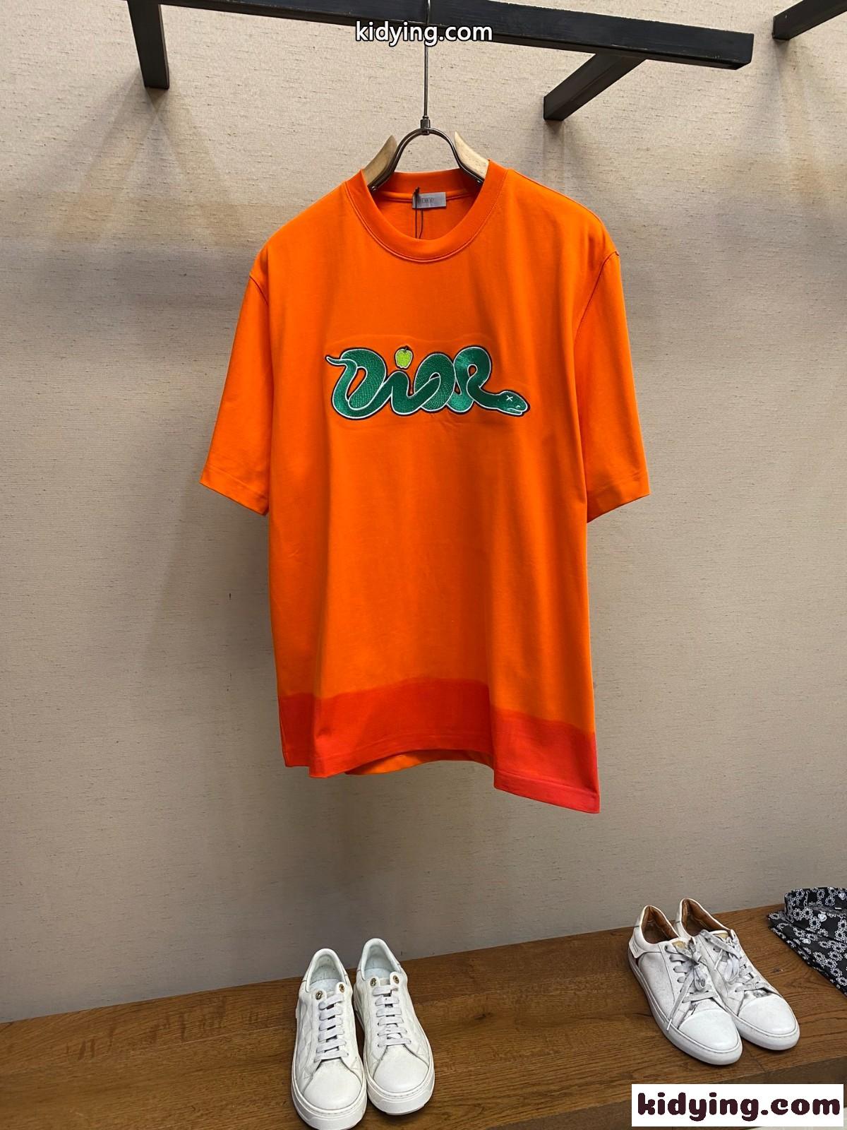 DIOR AND KAWS Tシャツ クリスチャン・ディオール Tシャツ コピー オレンジ-1