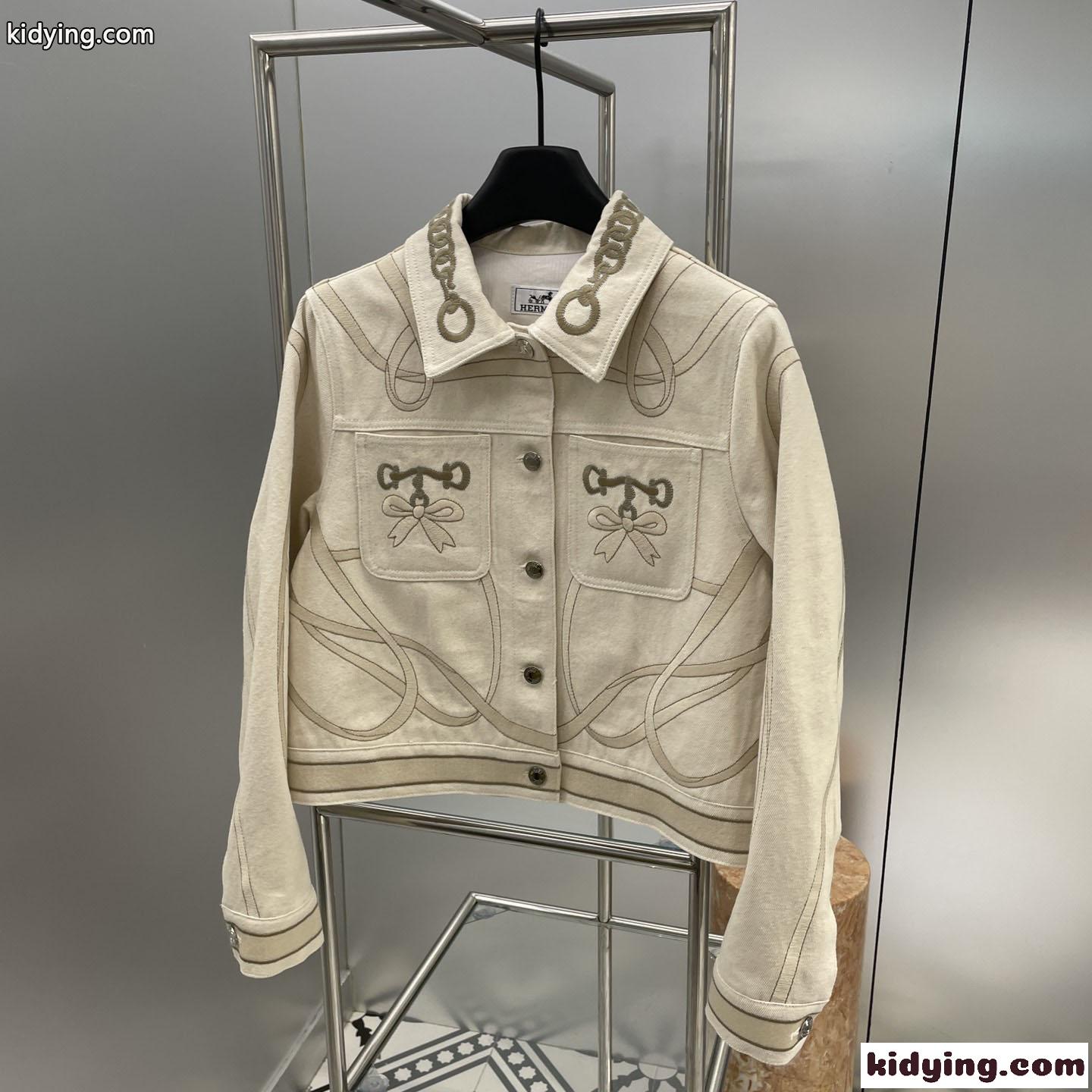 エレガント 刺繍入り デニムジャケット エルメス ジャケット コピー レディース アウター-0