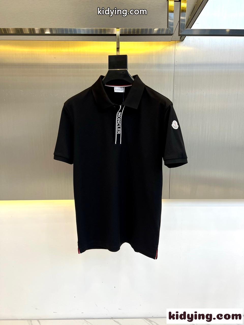 モンクレール Tシャツ スーパーコピー カジュアル コットンピケ 半袖ポロシャツ ブラック-0