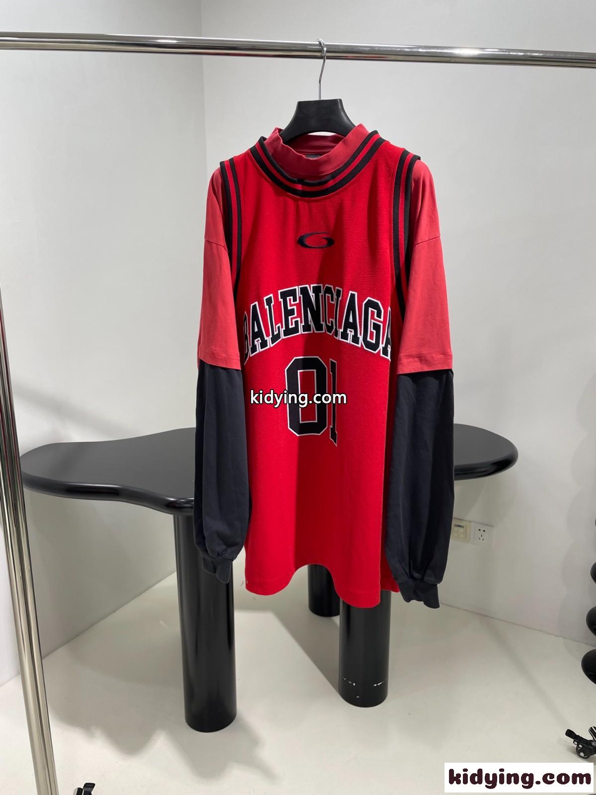 バレンシアガ BASKETBALL SERIES レイヤード ロングスリーブ Tシャツ コピー レッド-0