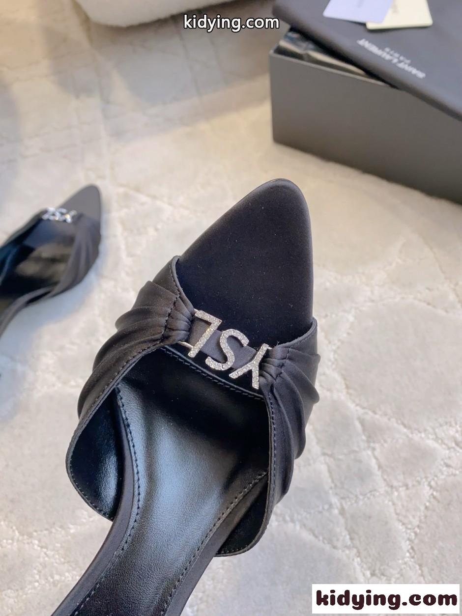 サテン YSL ジェリー ミュール 上品 洗練された イヴ・サンローラン サンダル コピー ブラック-4