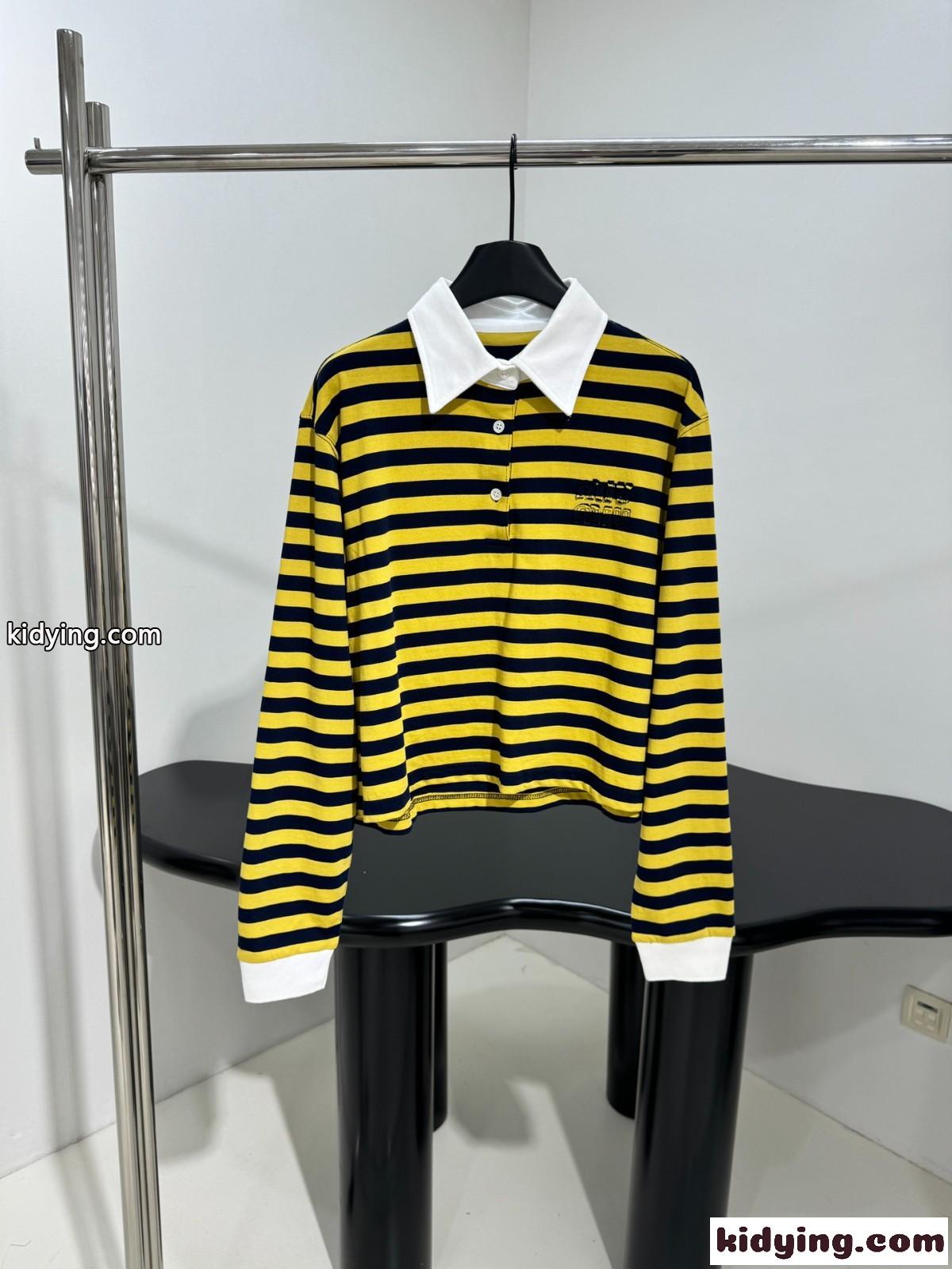 カジュアル ボーダー柄 ポロシャツ ミュウミュウ Tシャツ コピー 長袖 トップス-0