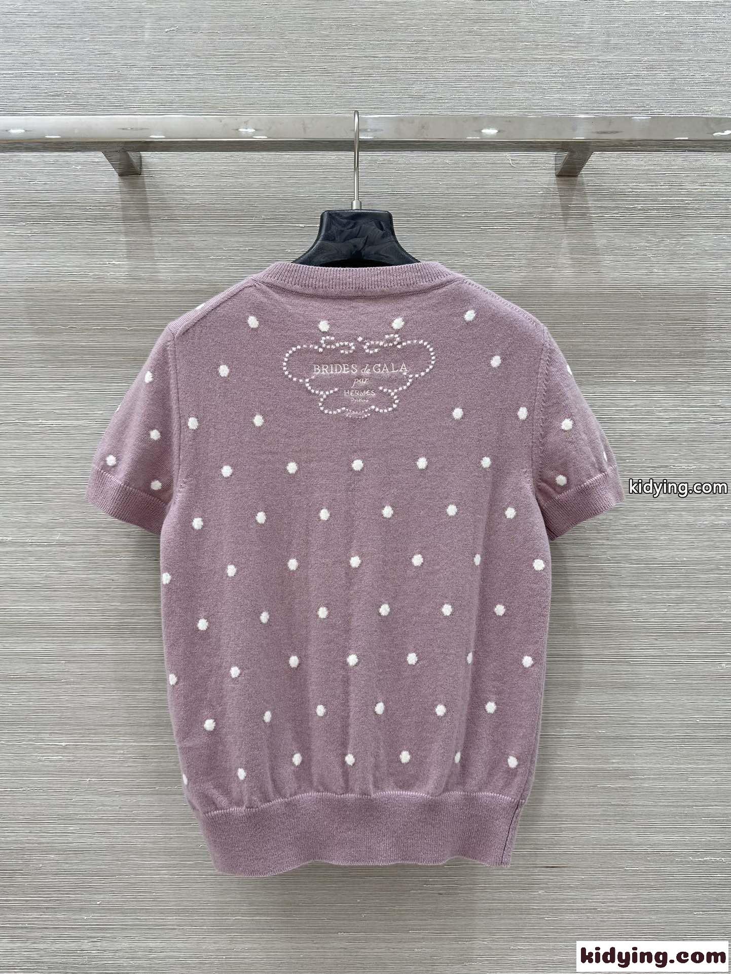 着心地抜群♪刺繍入り 半袖セーター エルメス ニットウェア コピー ピンク-3