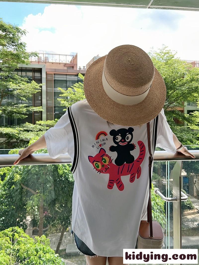 遊び心いっぱい 可愛い プリント ミュウミュウ 半袖tシャツ コピー 人気 オーバーサイズ コットン-4