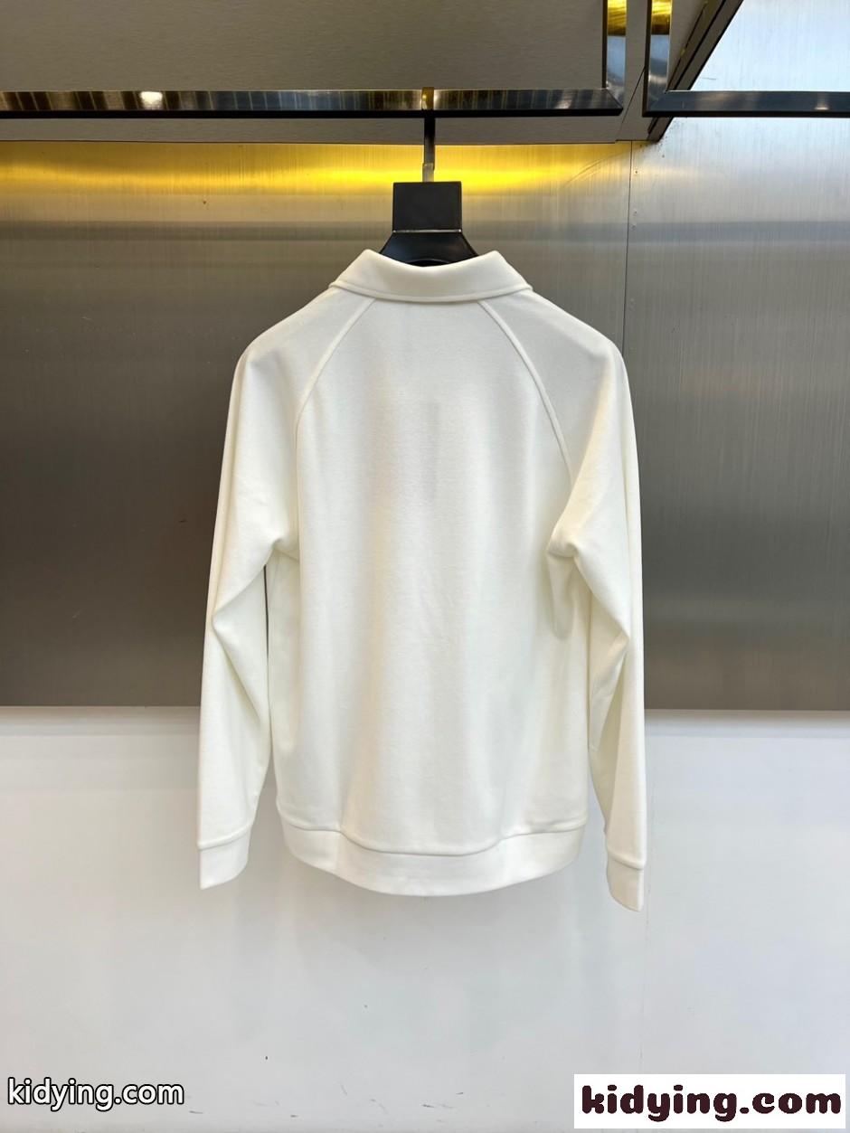 シンプル 上品 ロゴ 長袖 ポロシャツ エルメネジルド・ゼニア Tシャツ 偽物 ホワイト-3