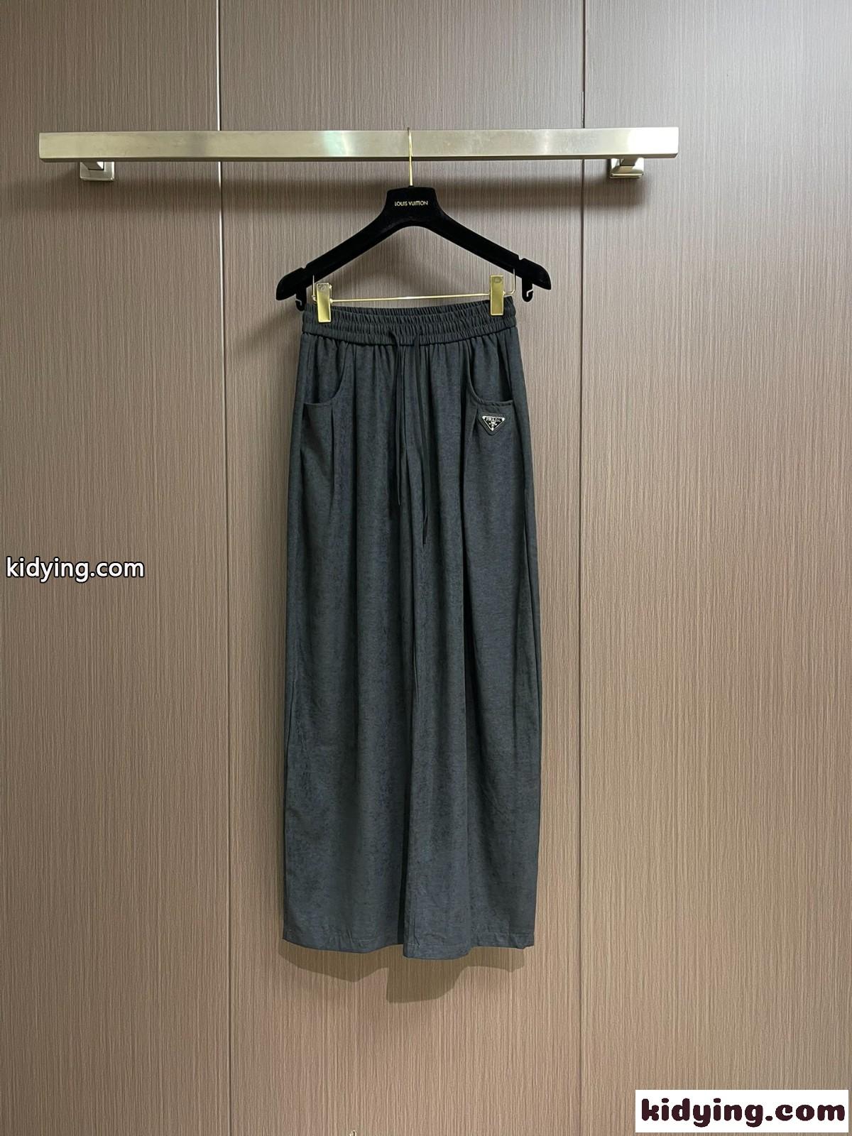 春夏 合わせやすい リネン ロングパンツ プラダ パンツ コピー ダークグレー-2