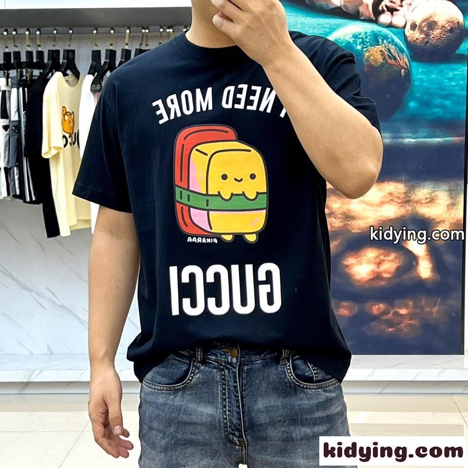 男女兼用 可愛い アニマルプリント 半袖Tシャツ グッチ Tシャツ コピー ブラック-1