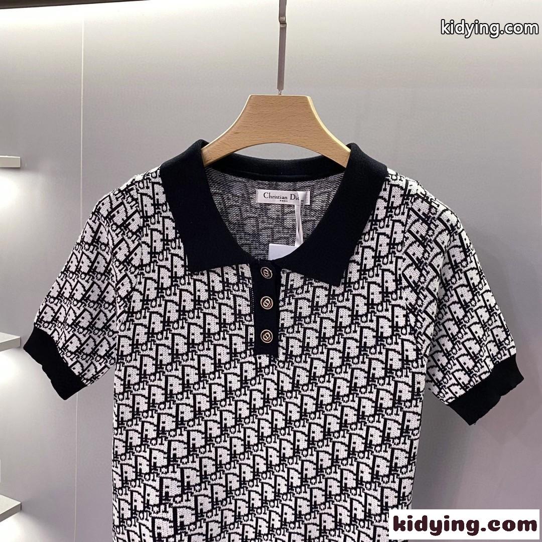 お洒落 上品 ディオール オブリーク モノグラム ニット クリスチャン・ディオール tシャツ コピー 半袖-1