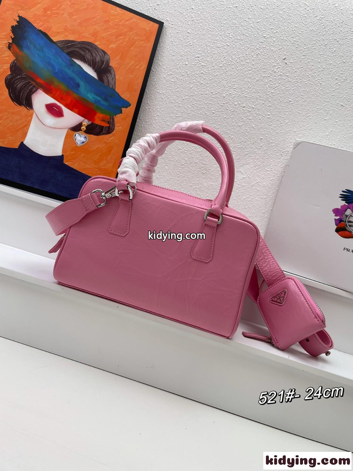ナッパアンティーク ミニポケット トップハンドルバッグ プラダ バッグ コピー ピンク-2
