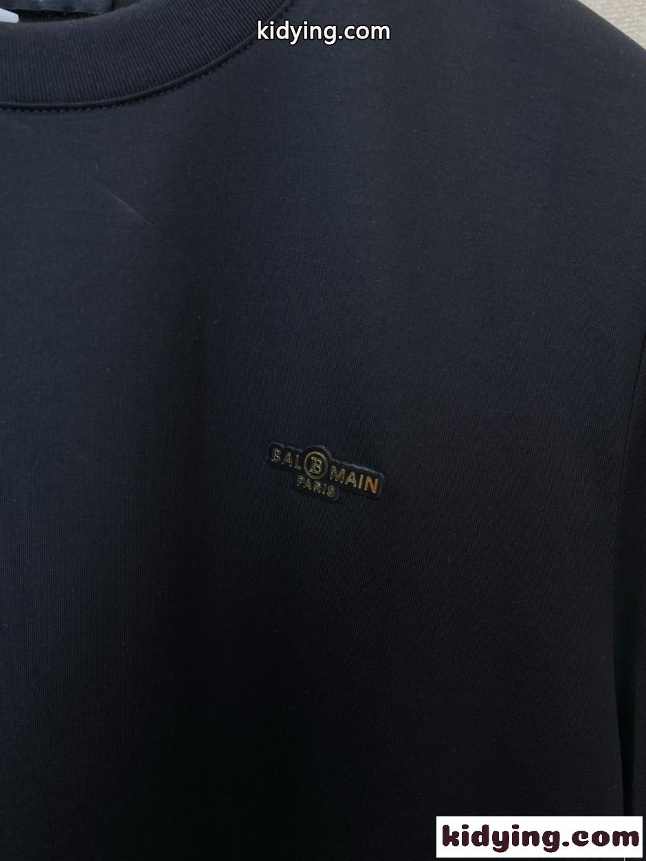 シンプル 合わせやすい ロゴ 半袖Tシャツ バルマン Tシャツ 偽物-3