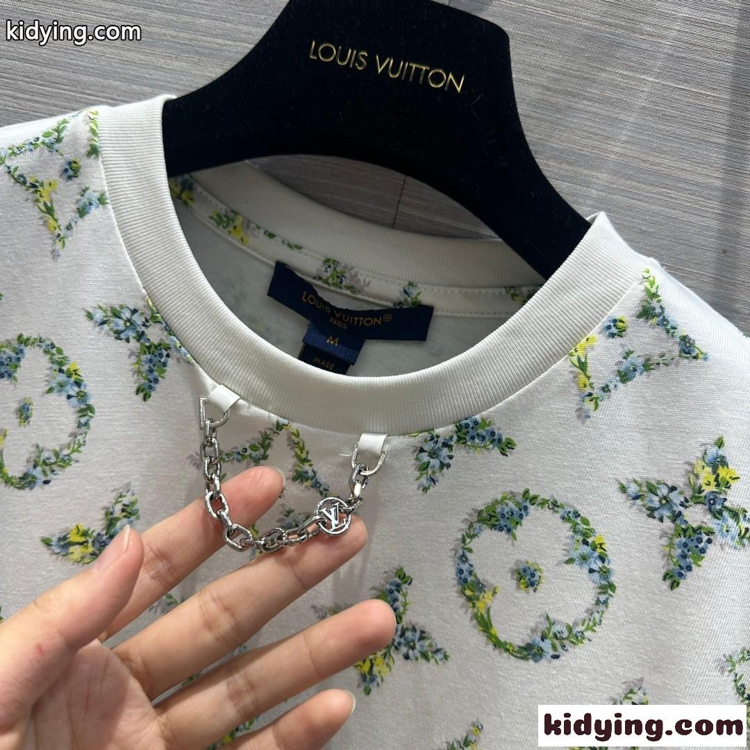 フローラルモノグラム コットン 半袖Tシャツ ルイ・ヴィトン Tシャツ コピー-0