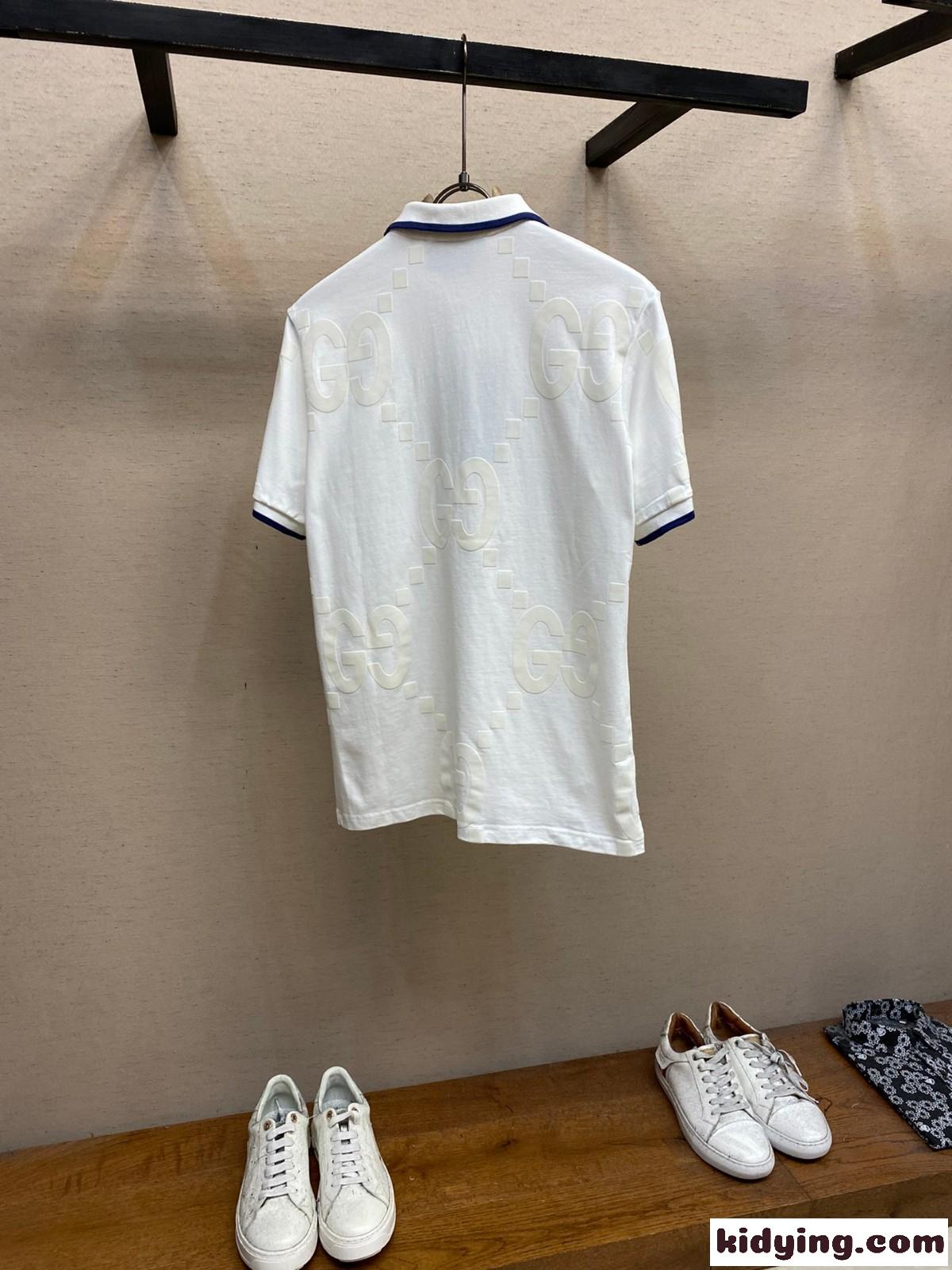 洗練された カジュアル グッチ 半袖Tシャツ コピー コットン ポロシャツ ホワイト-2