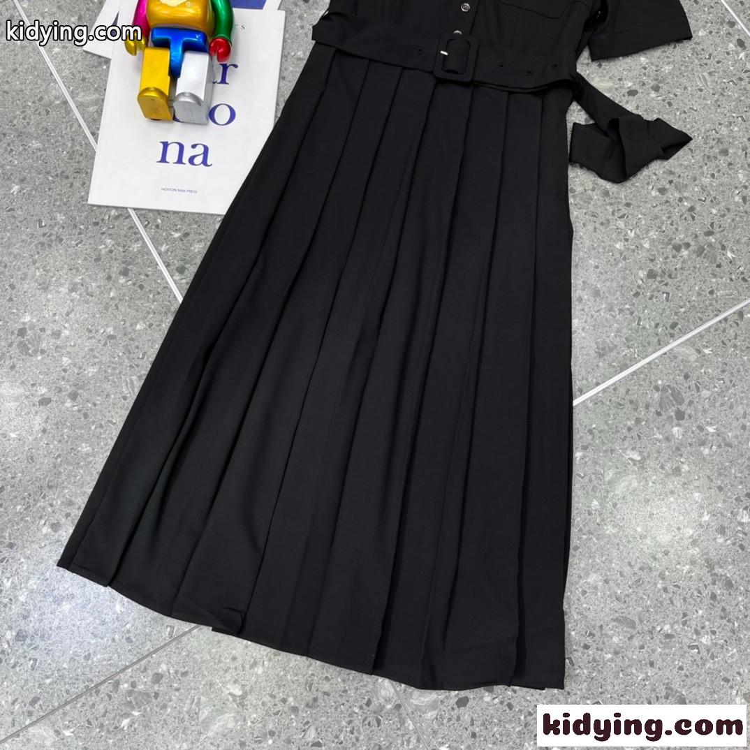 春夏 オシャレ 半袖 プリーツ ポロネック ベルト付き イヴ・サンローラン ワンピース コピー 着痩せ Aライン ドレス-2