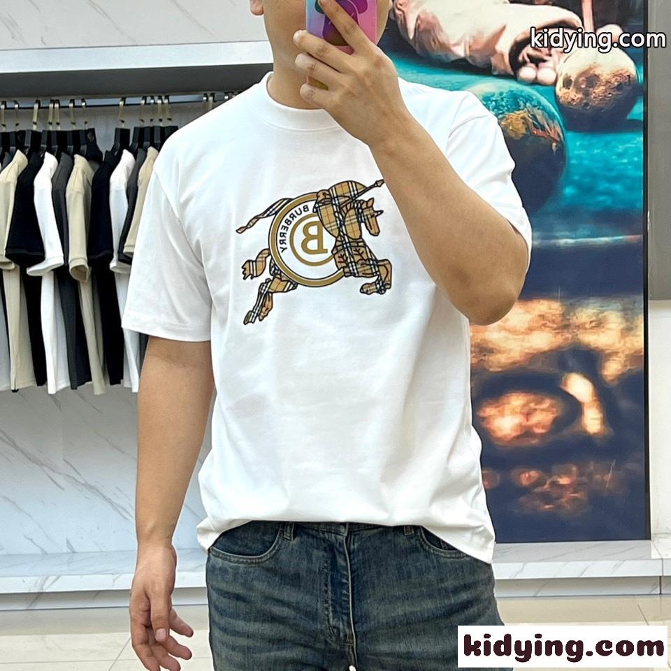 コットン ロゴ入り 半袖Tシャツ バーバリー Tシャツ 偽物 クルーネック ホワイト-1