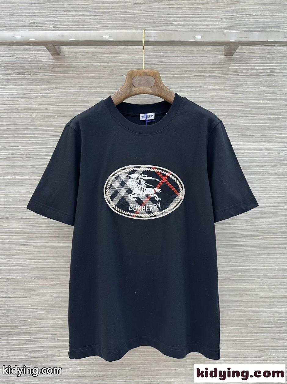 チェック ナイトスタンプ コットンTシャツ バーバリー Tシャツ コピー ブラック-0