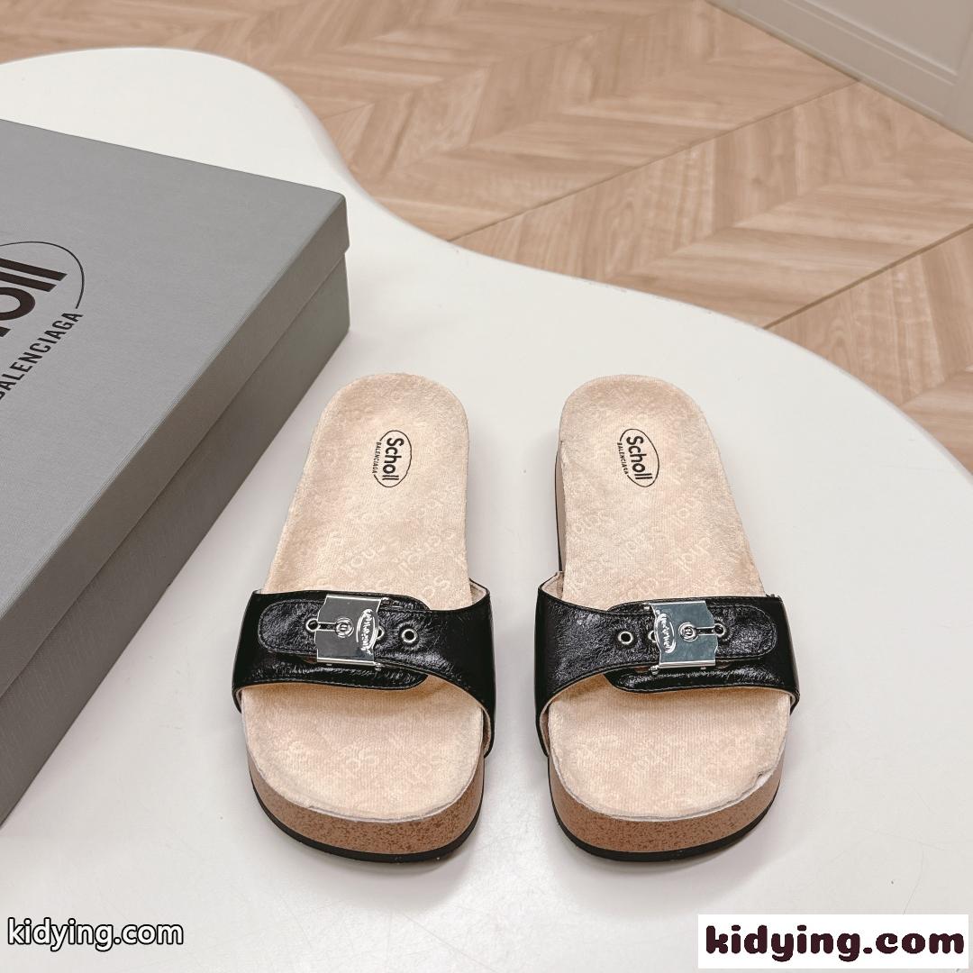 BALENCIAGA I Scholl フラット サンダル バレンシアガ サンダル コピー ブラック-0