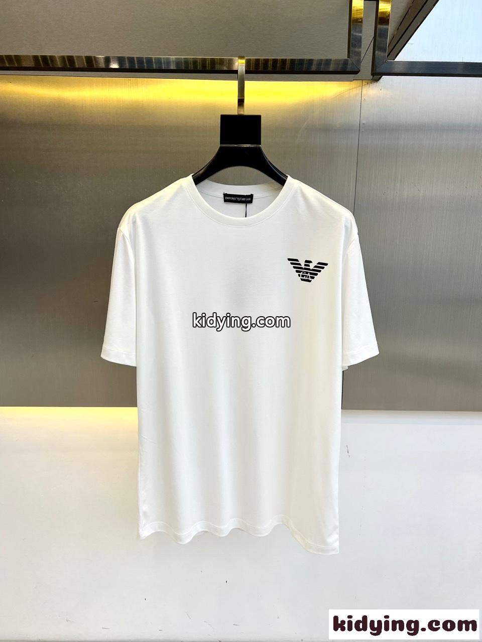 カジュアル リラックス アルマーニ Tシャツ 偽物 クルーネック 半袖Tシャツ ホワイト-1