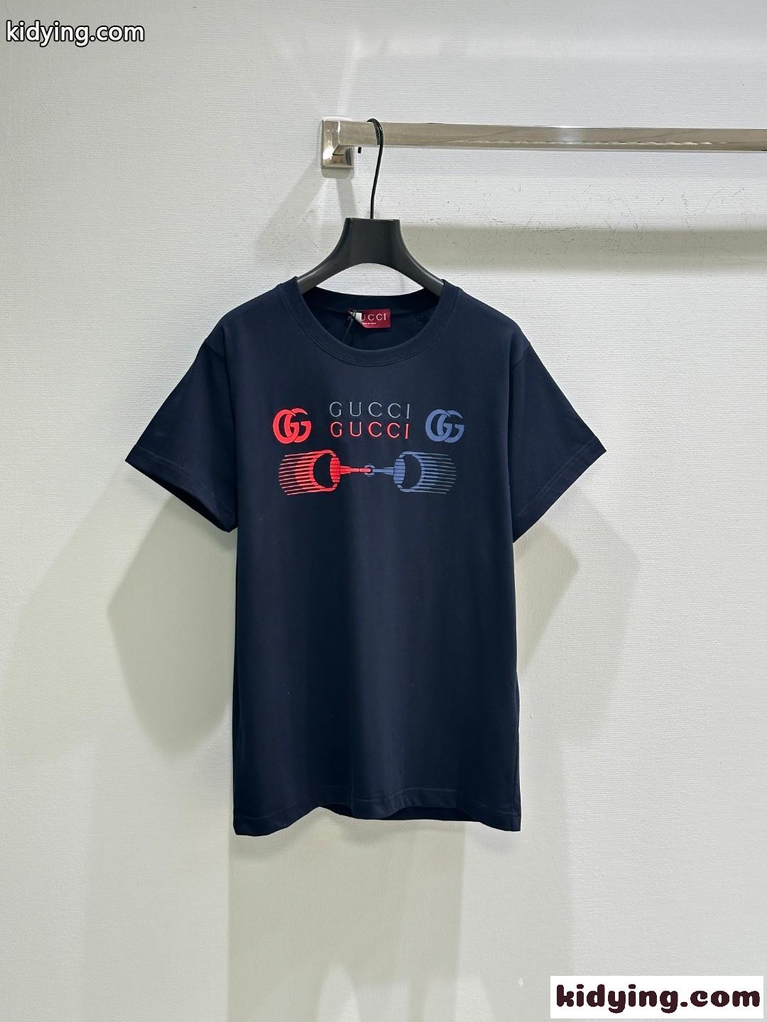 定番 カジュアル クルーネック グッチ Tシャツ コピー 半袖トップス ネイビー-0