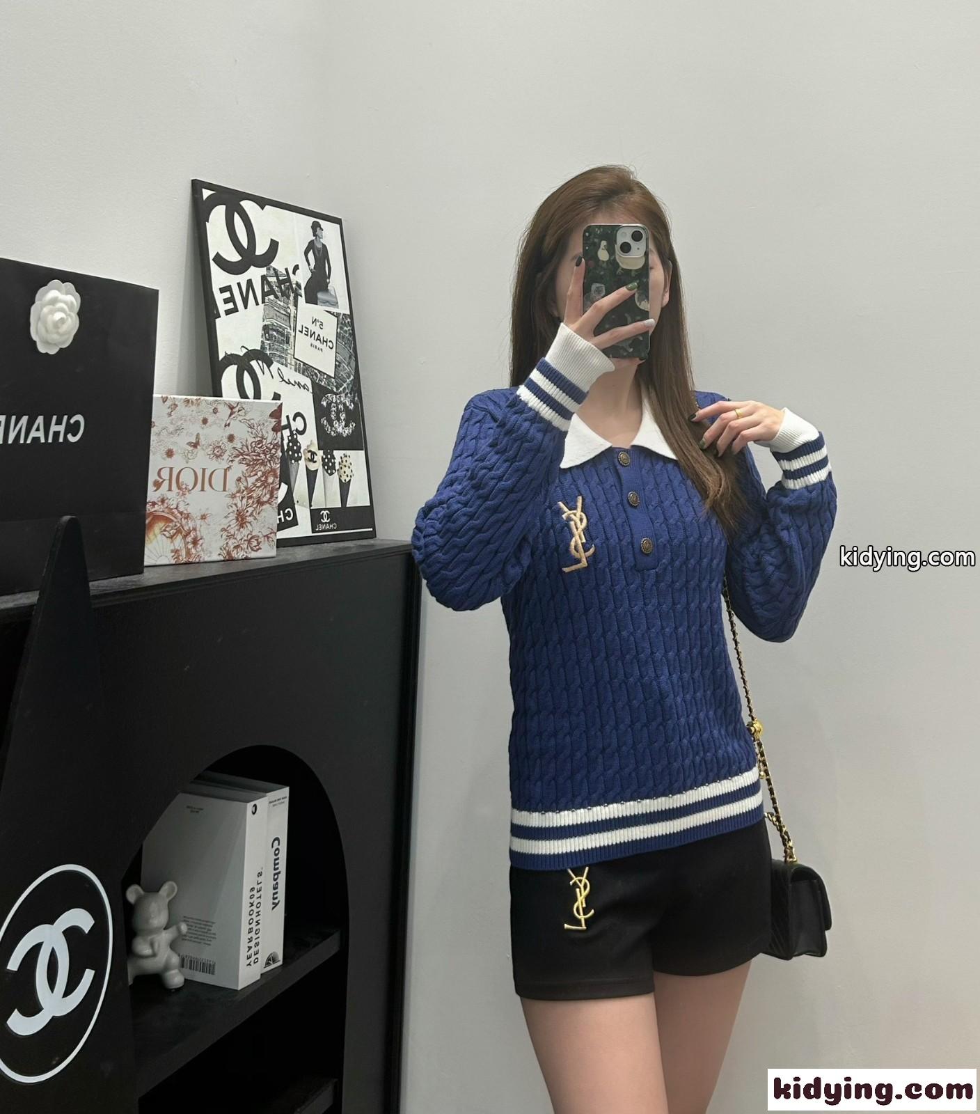 おしゃれ カジュアル 刺繍入り イヴ・サンローラン ニット コピー ポロシャツ-4