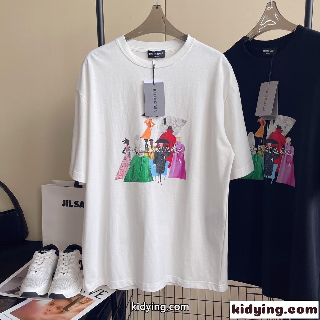 定番 ゆったり 快適 男女兼用 プリント バレンシアガ 半袖tシャツ コピー カジュアル おしゃれ ホワイト ブラック-5