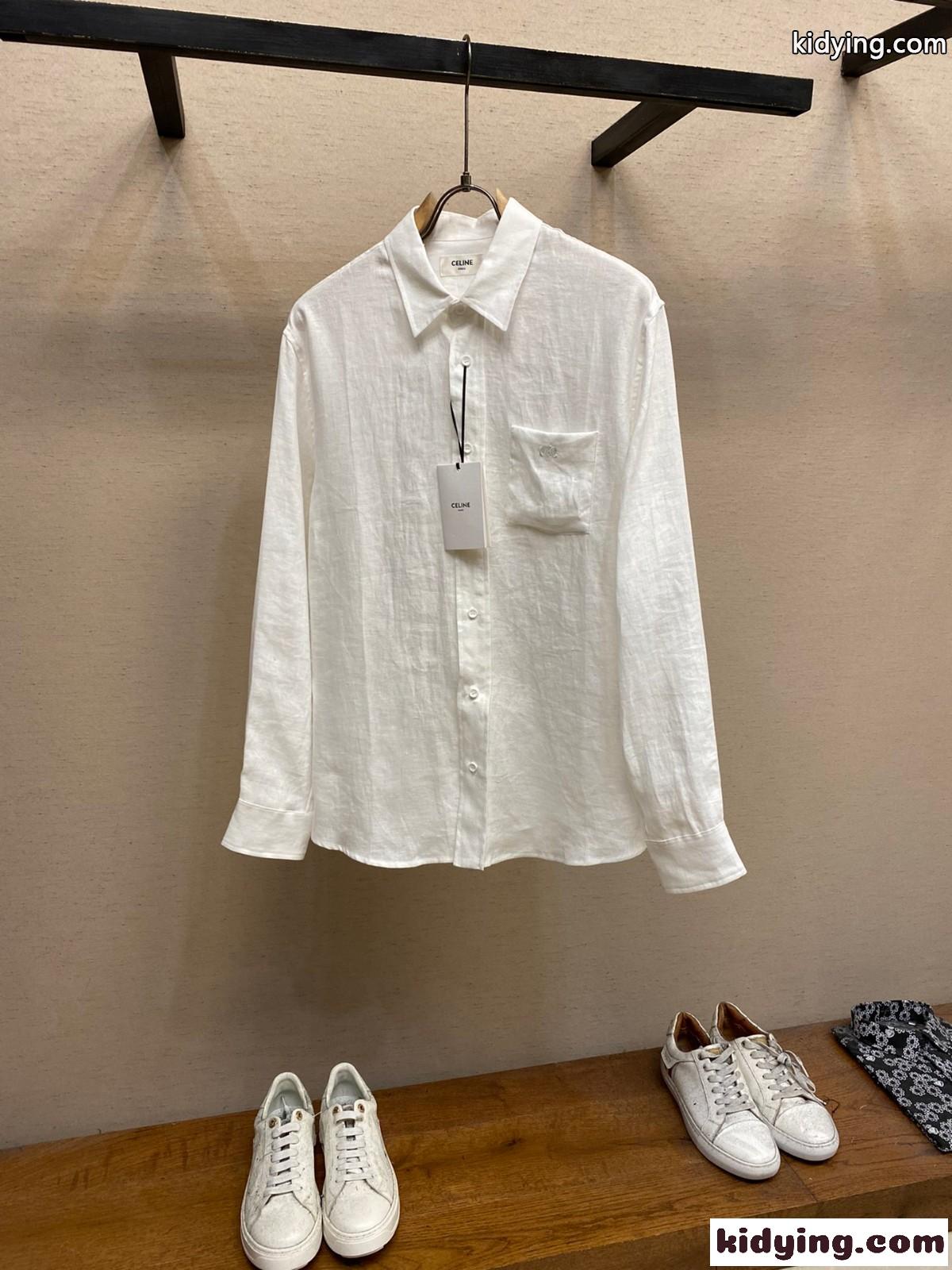 カジュアル リネン ゆったり トップス セリーヌ シャツ コピー メンズ ホワイト-0