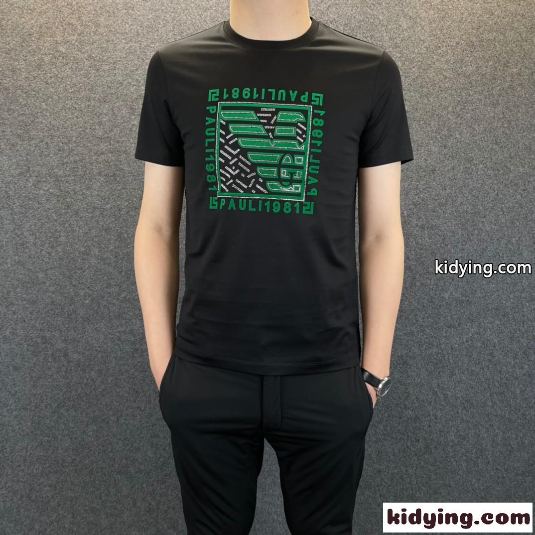 シルケット コットン シンプル 着心地いい 春夏 トップス クルーネック アルマーニ tシャツ コピー半袖 ホワイト ブラック-0