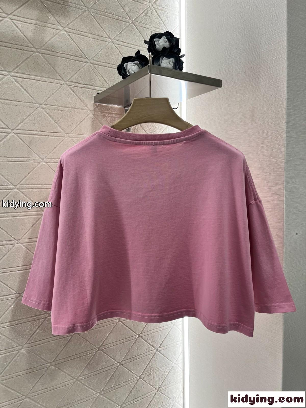 カジュアル アナグラム クロップドTシャツ ロエベ Tシャツ コピー ピンク-2