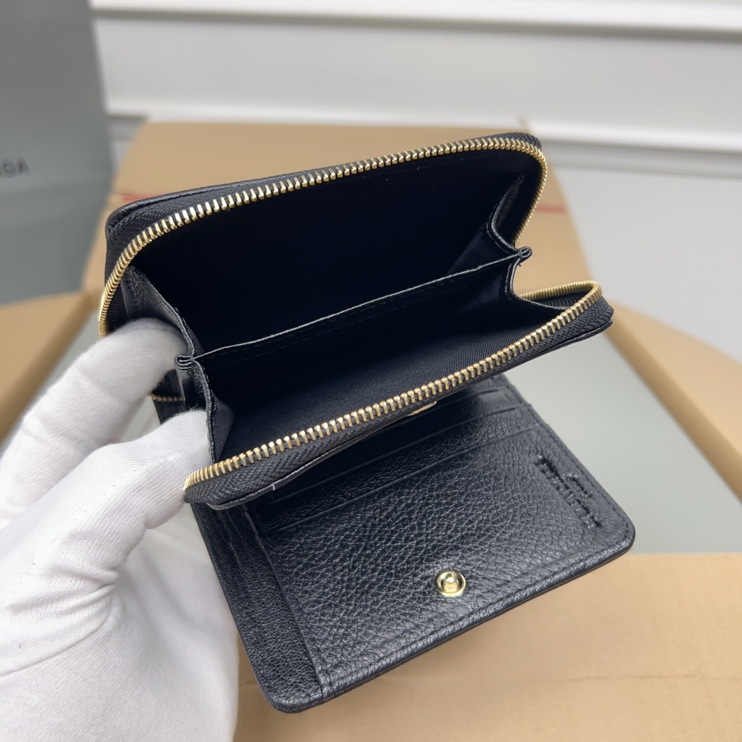 カジュアル グレインレザー コンパクトウォレット バレンシアガ 財布 コピー 二つ折り財布 ブラック-6