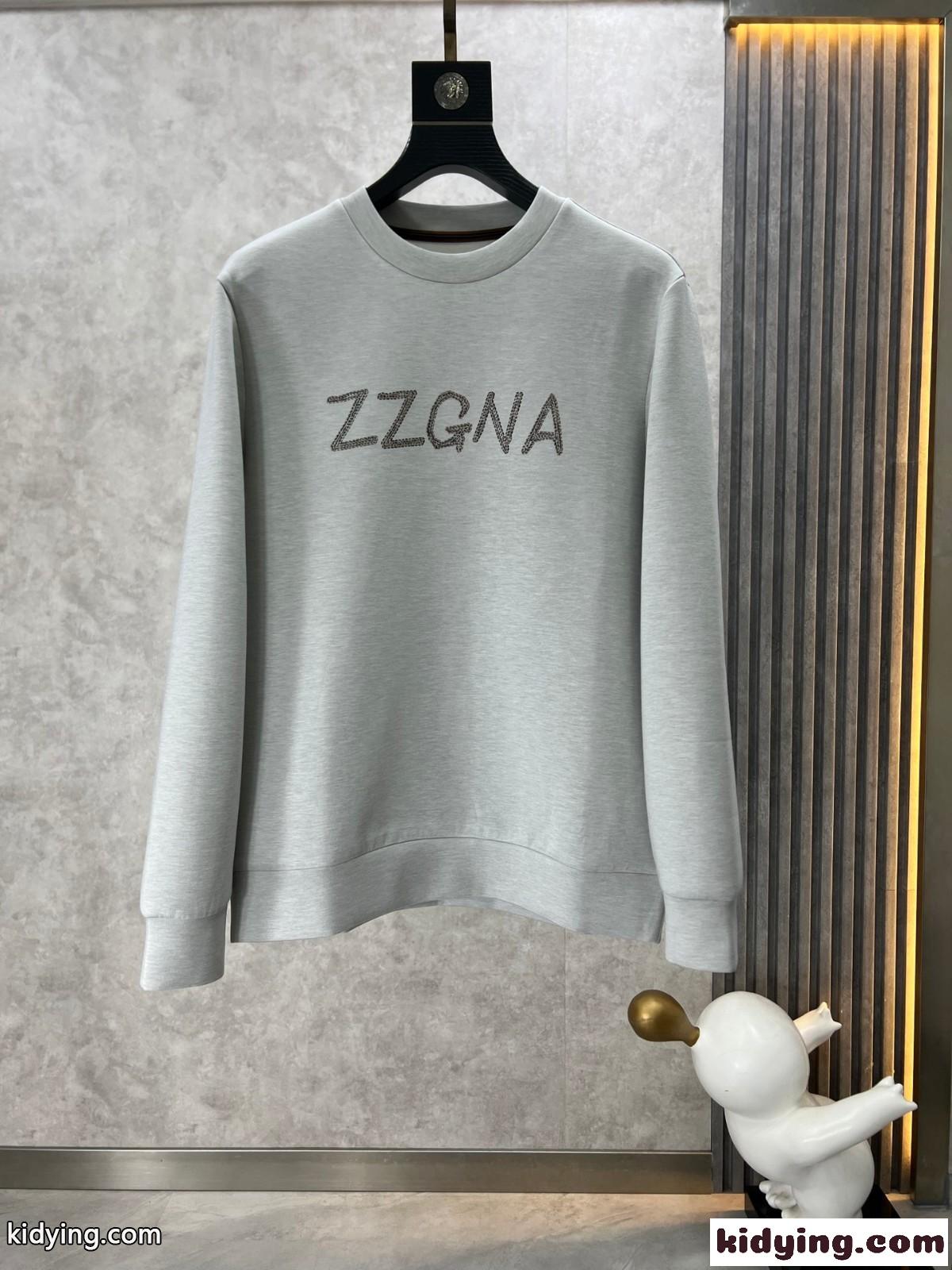 エルメネジルド・ゼニア Tシャツ コピー ベーシック ロゴ クルーネック スウェットシャツ グレー-4