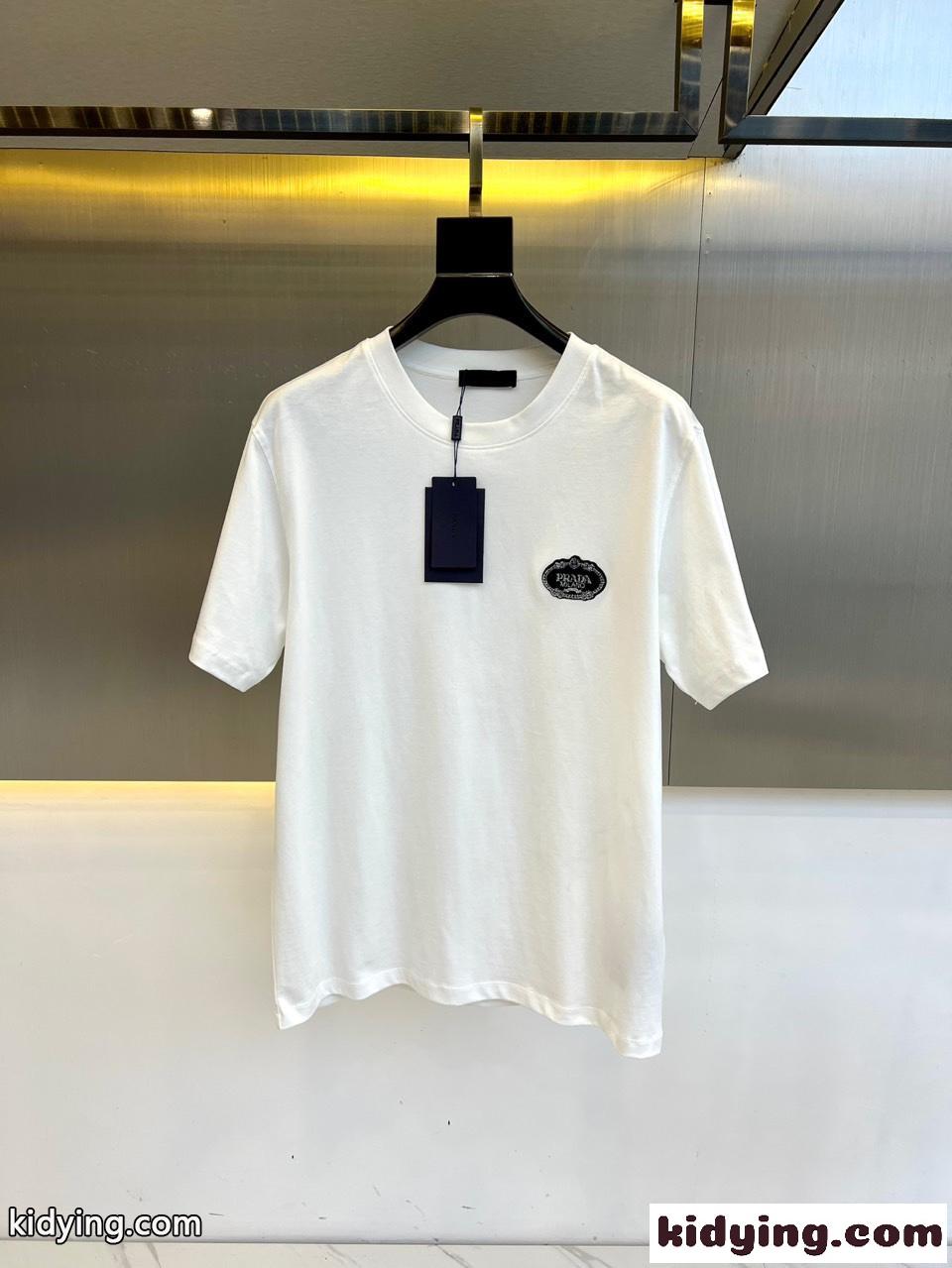 シンプル ロゴ入り コットン 半袖Tシャツ プラダ Tシャツ コピー ホワイト-0