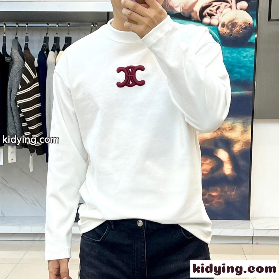シンプル トリオンフ コットン 長袖Tシャツ セリーヌ Tシャツ コピー ホワイト-1