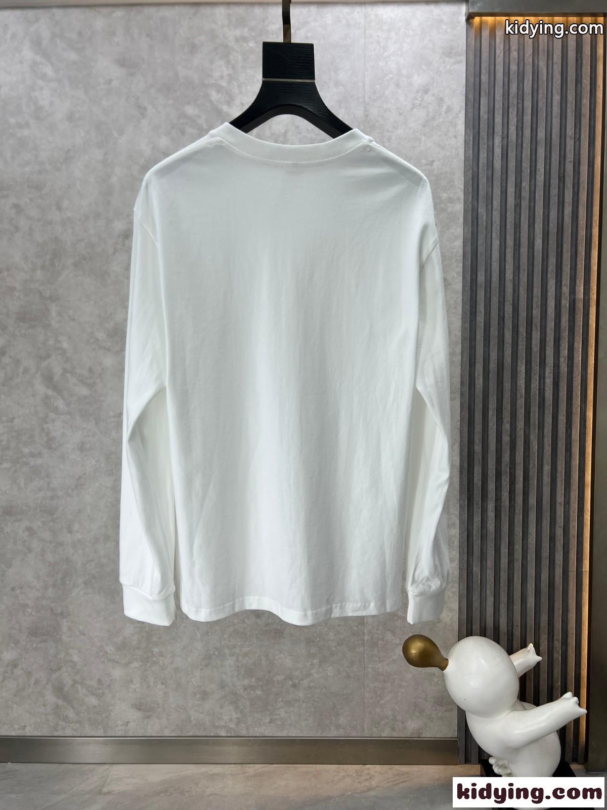 シンプル ロゴプリント クルーネック 長袖Tシャツ ヴェルサーチェ Tシャツ コピー ホワイト-1