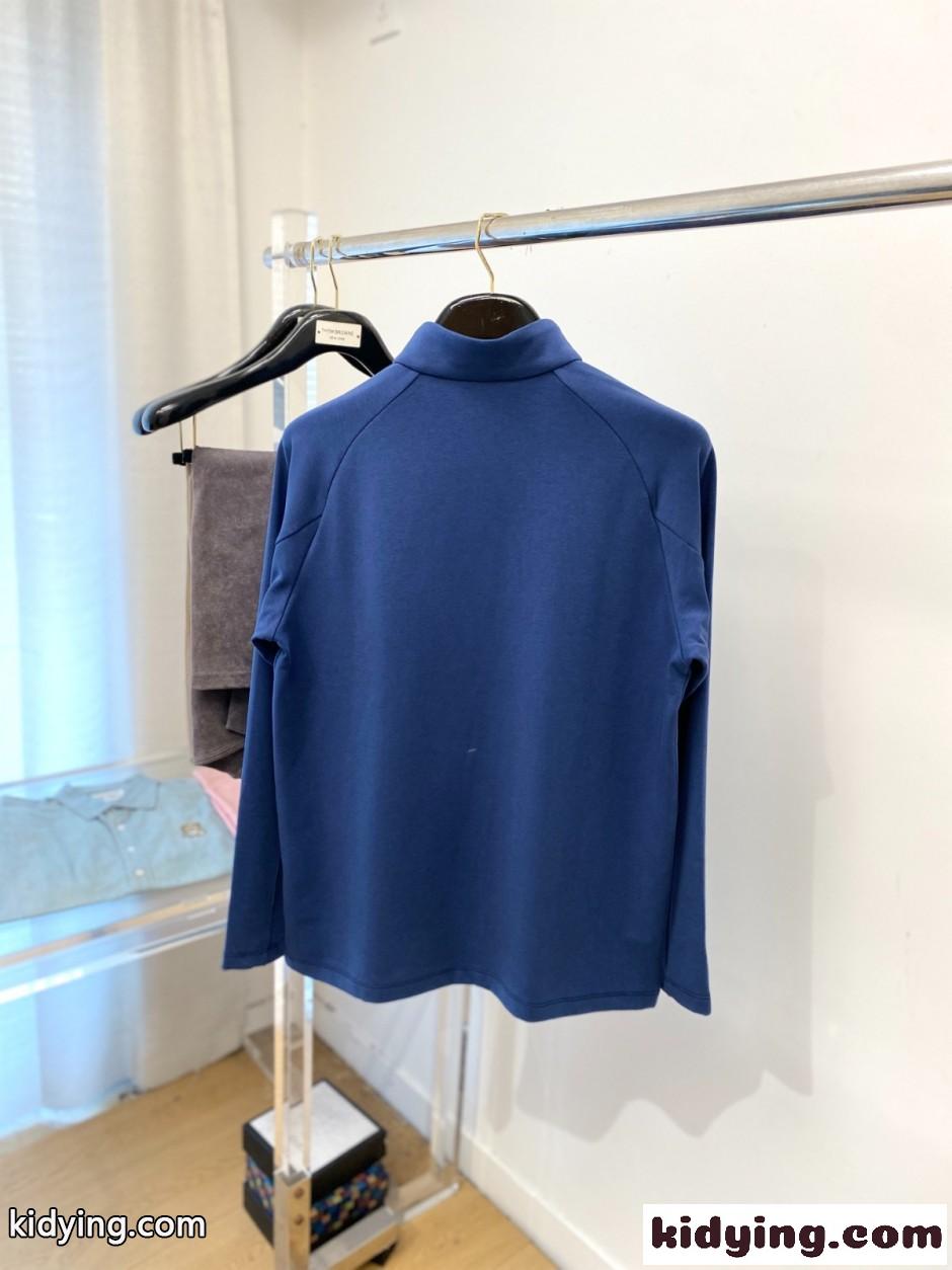 洗練された シンプル 胸ロゴ ヒューゴ・ボス Tシャツ 偽物 ハーフジップ 長袖Tシャツ ブルー-4