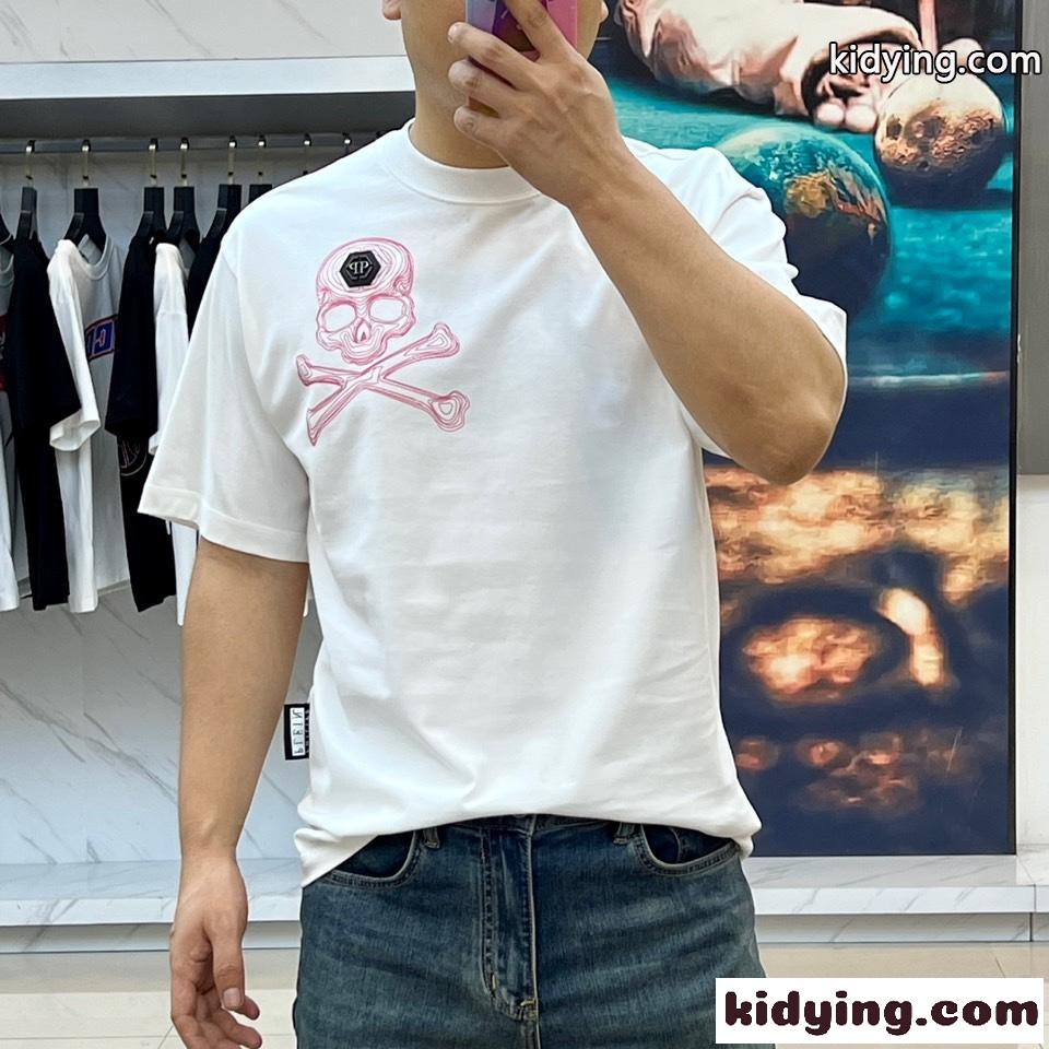 フィリッププレイン 半袖Tシャツ コピー カジュアル ゆったり クルーネック ホワイト-1
